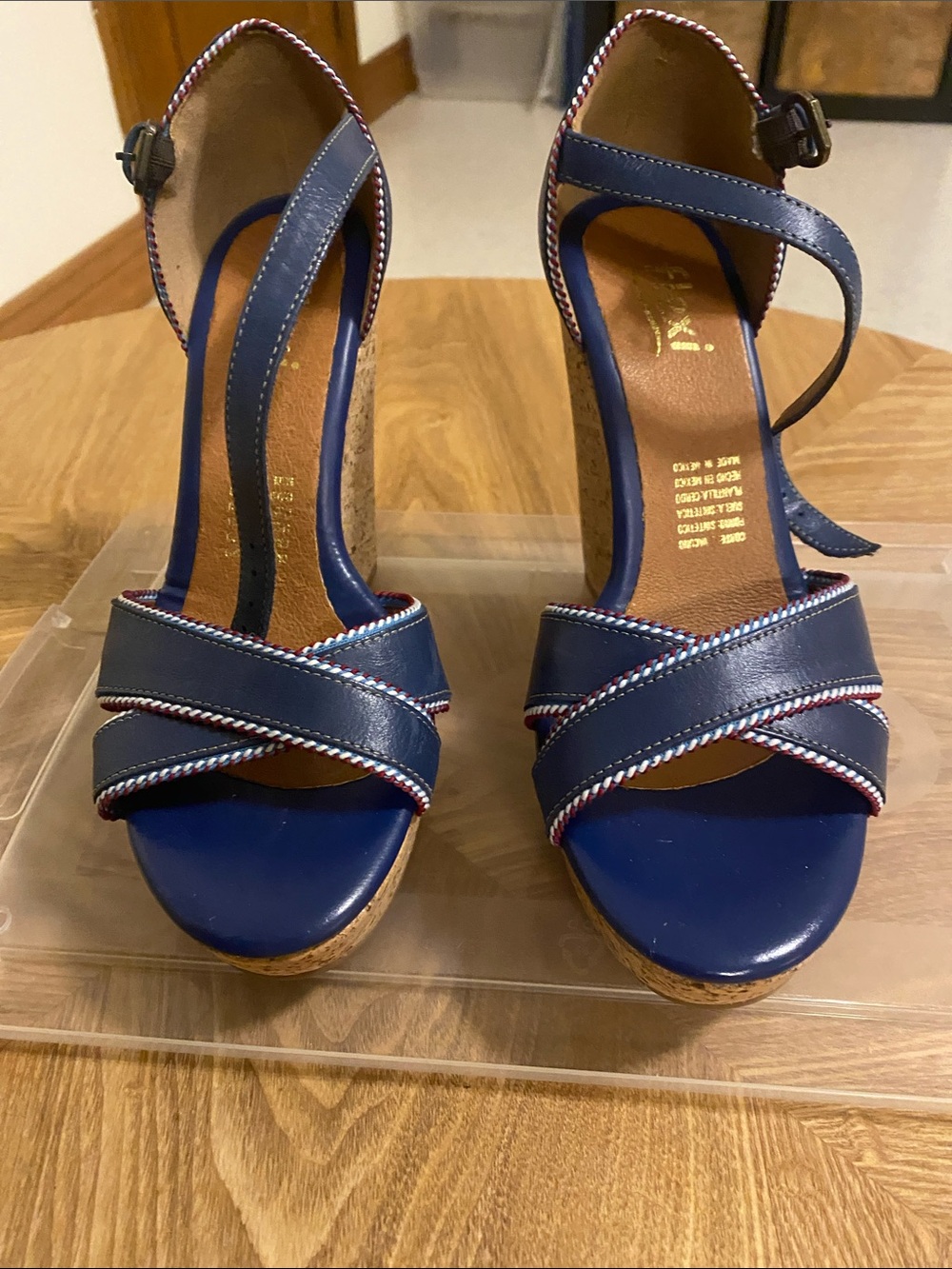 Flexi Navy Blue Leather Cork Wedge Sandals – 4” Heel – Made in Mexico